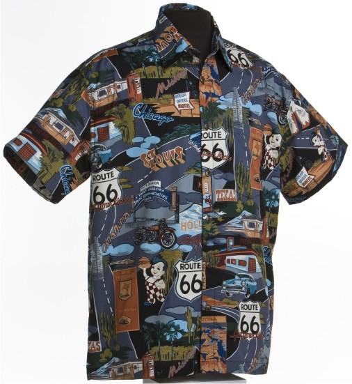 Route 66 Hawaiian shirt in Black- Made in USA- 100% Cotton